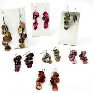 Vintage Boho Shell‎ Disc Dangle Earrings Bulk Lot (7 Pairs) Retro Repair Jewelry
